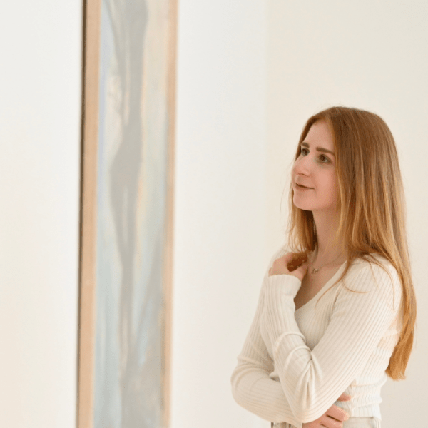 A visitor looks at art at the Vejle Art Museum