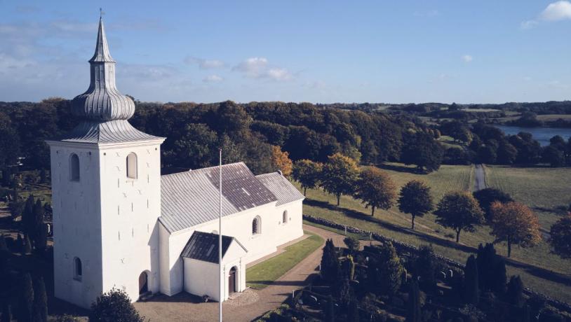 The view from Nørup Church over Engelsholm Lake