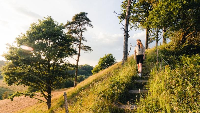 A person goes for a walk at Runkenbjerg in Egtved Ådal