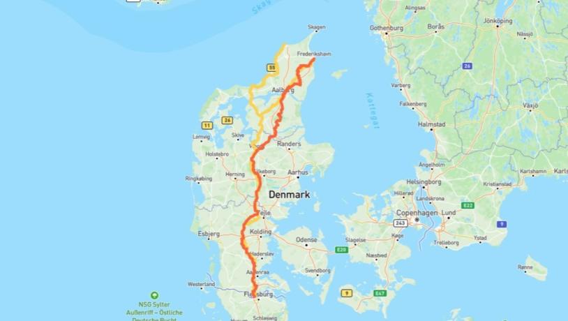 Map of Hærvejen's walking and cycling route