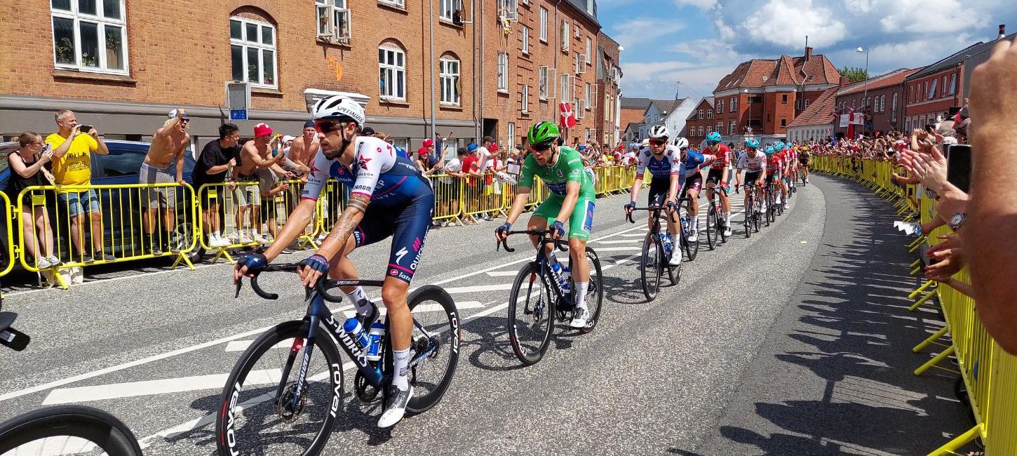 3rd stage of the Tour de France in Vejle. The cyclists are heading up Koldingvej in bright sunshine in July 2022