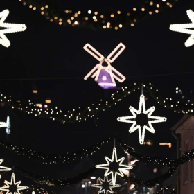 Christmas lights in the pedestrian street and Vejle Windmill