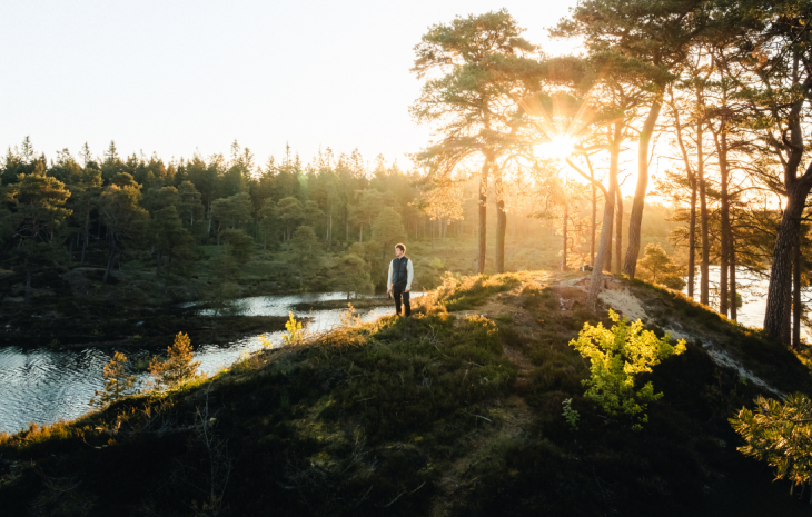 Person enjoys the view over the Syvårssøerne at Frederikshåb Plantation